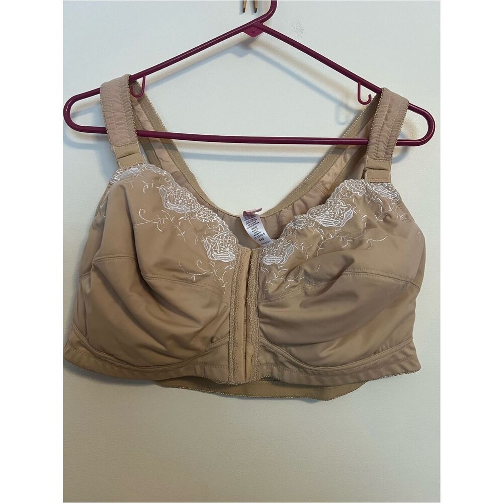 Front-Closure Beige Embroidered Support Bra